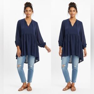 Free Generation LA $155 NWT Navy Boho Babydoll tunic w/ Star pattern S P2P 20”